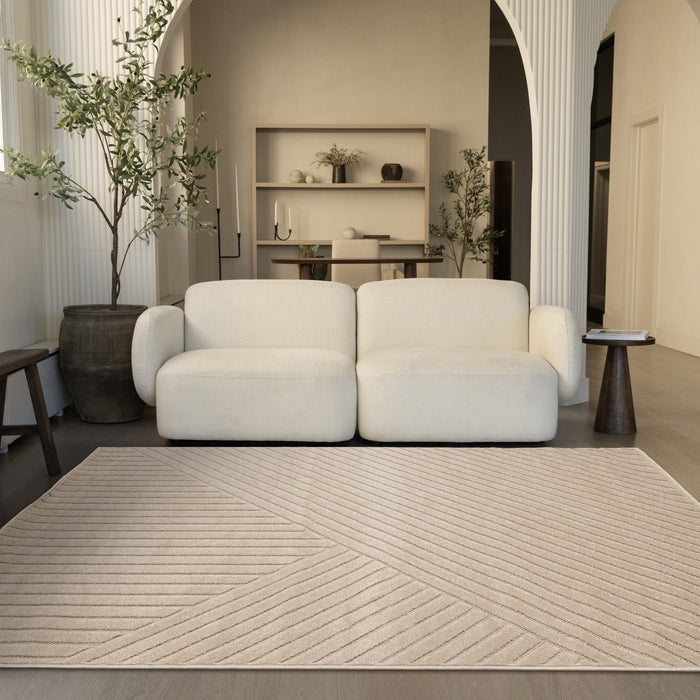 Oslo Beige Angled Striped Design Rug, 6'7\" x 9'6\" Indoor Area Rug