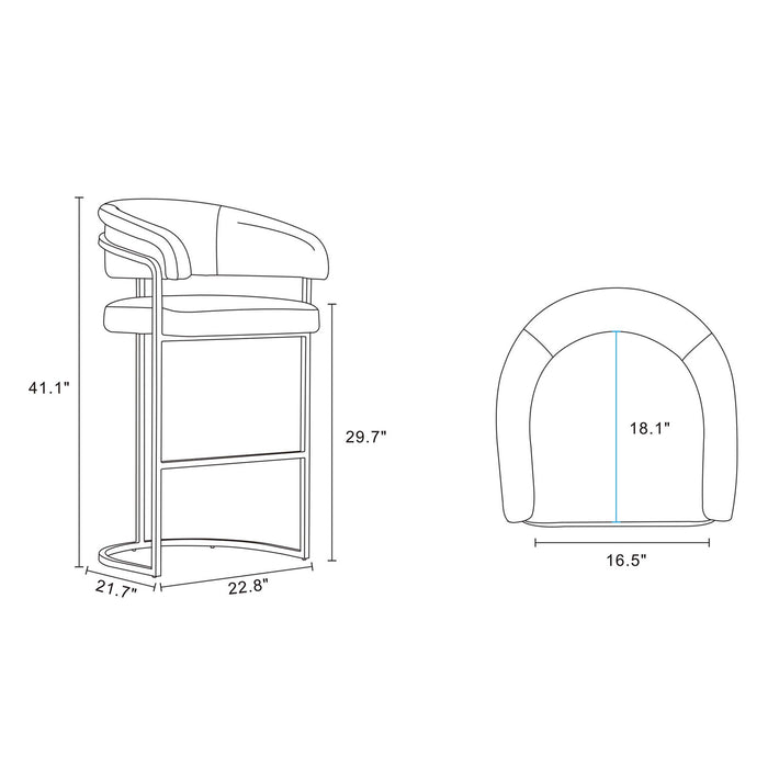 Augusta Modern Metal Upholstered Barstool in White - Set of 2