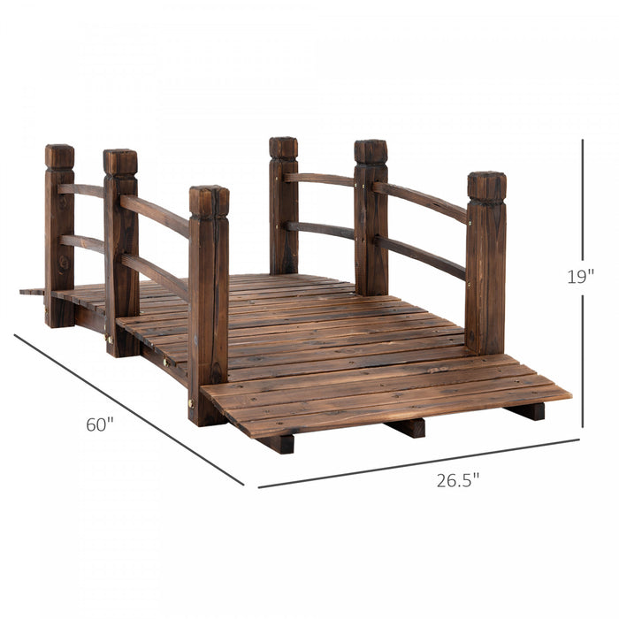 Outsunny 5ft Wood Garden Bridge Outdoor Decorative Landscape Side Rails Backyard Moon Bridge Park Decor Stained Wood