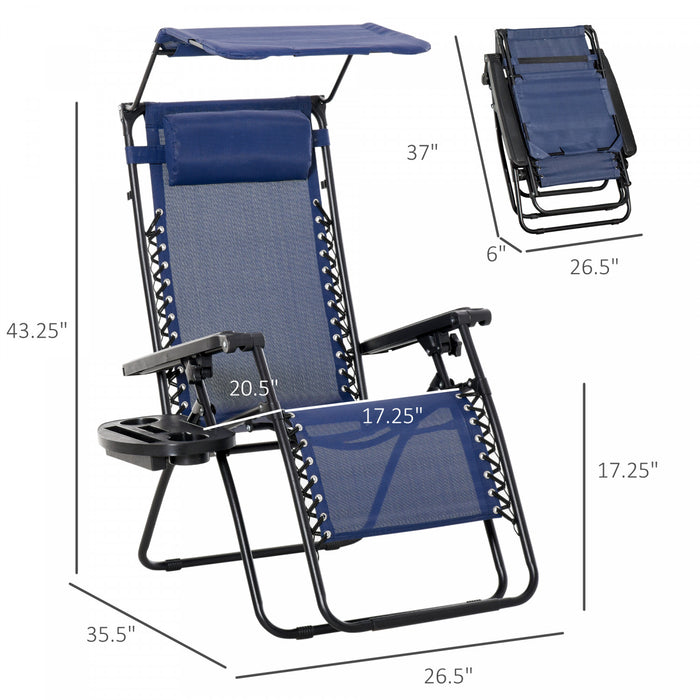 Outsunny 2 Piece Foldable Lounge Chair With Canopy Shade, Blue