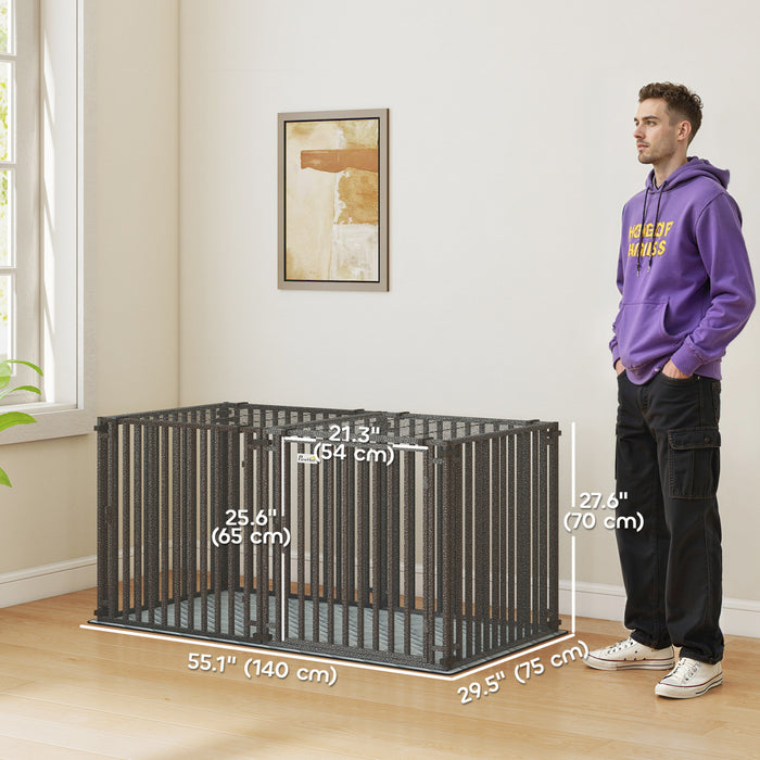 PawHut 55 Inch Heavy Duty Dog Crate, Extra Large Metal Dog Cage Kennel with Mat for Small Medium Large Breeds, Modular Puppy Playpen with Door for Indoor Outdoor, Black