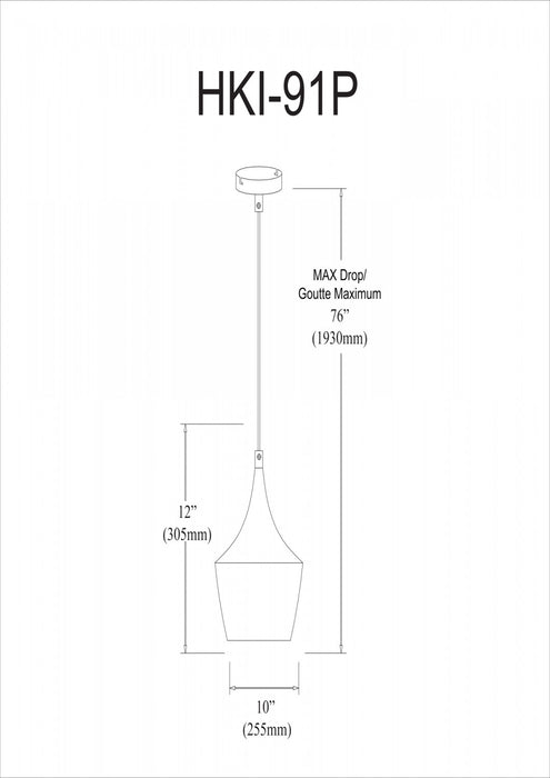Dainolite Helsinki 1 Light Pendant Teardrop Large Matte Black Finish Gold Interior Lamp