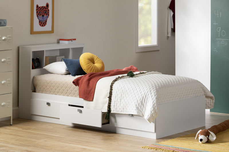 Spark Mate's Platform Storage Bed With 3 Drawers - Pure White 