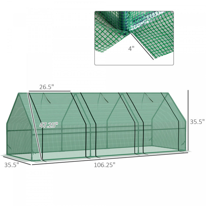 Outsunny 106\" X 36\" X 36\" Portable Mini Greenhouse Tunnel Growing Tent Plants Flower Warm House W/ Zippered Roll-up Doors, Pe Cover, Green