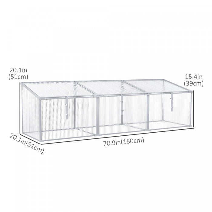 Outsunny Aluminium Cold Frame Greenhouse Garden Portable Raised Planter With Openable Top For Indoor, Outdoor, Flowers, Vegetables, Plants, 71\" X 21\" X 20\"