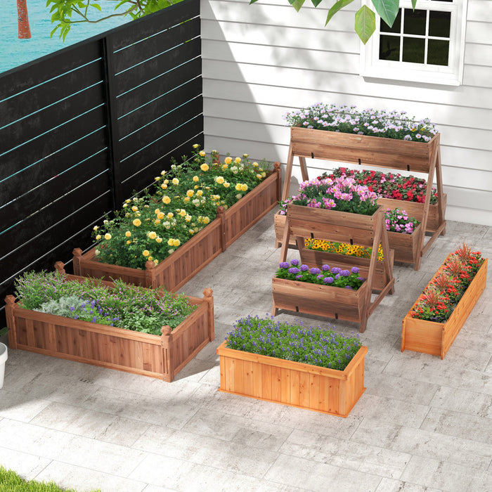 Costway Raised Garden Bed Fir Wood Rectangle Planter Box With Drainage Holes Orange