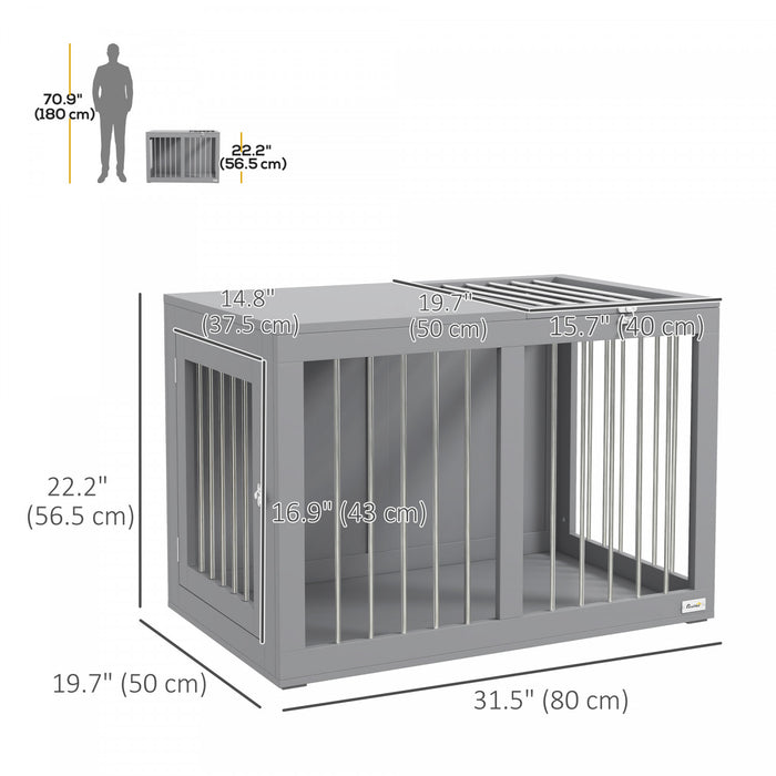Pawhut Dog Crate Furniture, 31.5\" Dog Kennel Furniture Side End Table With Double Doors, For Medium Dogs, Grey