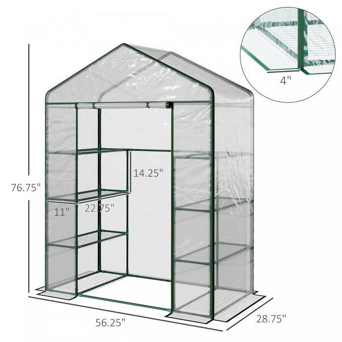 Outsunny 56\" X 29\" X 77\" Portable Walk-in Greenhouse Garden Flower Plant Growing Warm House W/ 4 Tier Shelves And Roll Up Zippered Door, Transparent