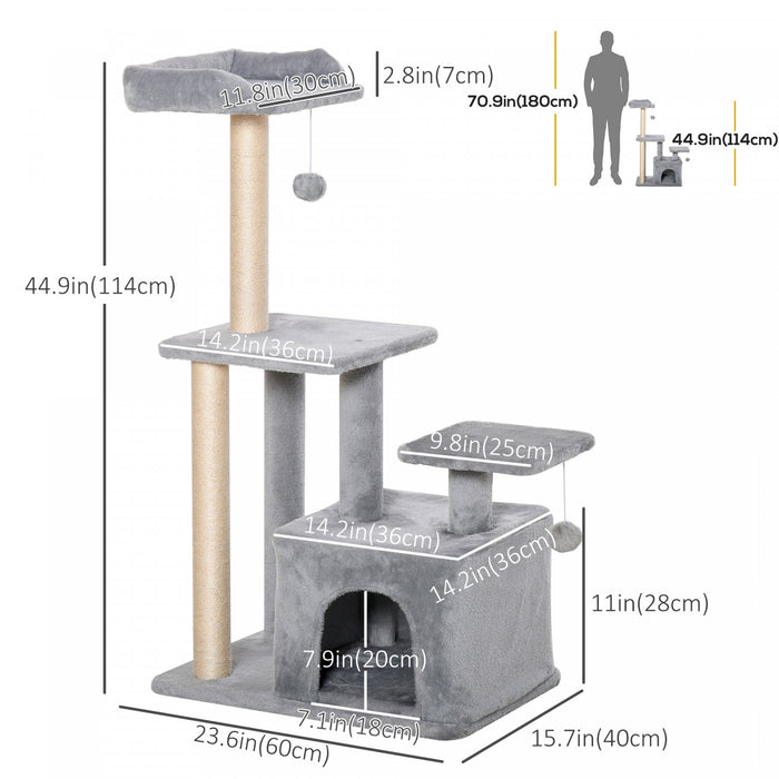 Pawhut Cat Tree For Indoor Cats, Multi-level Cat Condo With Sisal Scratching Post, Perch, Hanging Ball, Light Grey