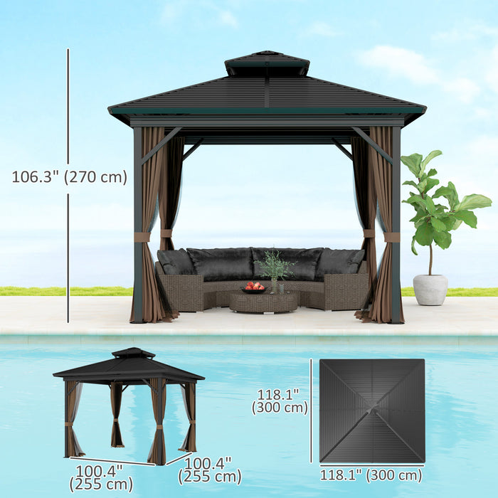 Outsunny 10' X 10' Hardtop Gazebo Outdoor Aluminum Gazebo, Dark Brown