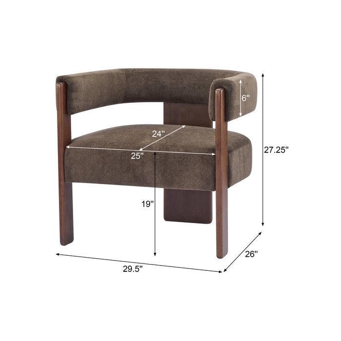 Olivia Velvet Upholstered Accent Armchair with Barrel Back Design and Rubber Wood Frame,Dark Brown Accent Chair