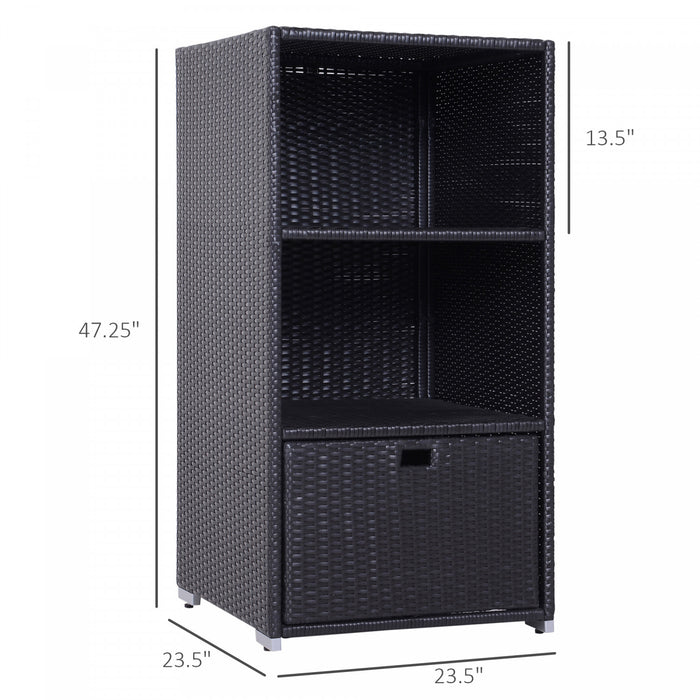 Outsunny Outdoor Storage Cabinet, Patio Storage Box Rack Rattan Wicker Pool Towel Valet Organizer Poolside Garden Lawn Bathroom Furniture Shelf W/ Shelf Drawer, Dark Brown