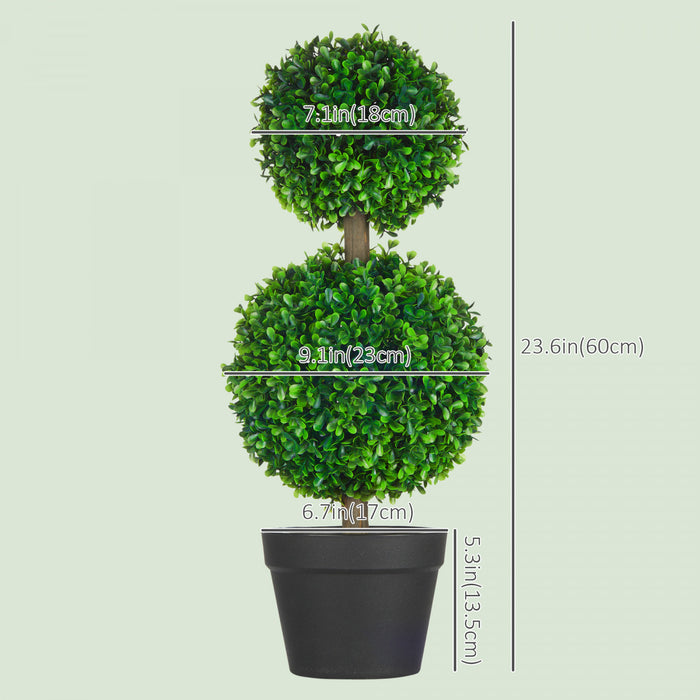 HOMCOM Artificial Boxwood Topiary Tree Set of 2, Faux Boxwood Topiary Trees