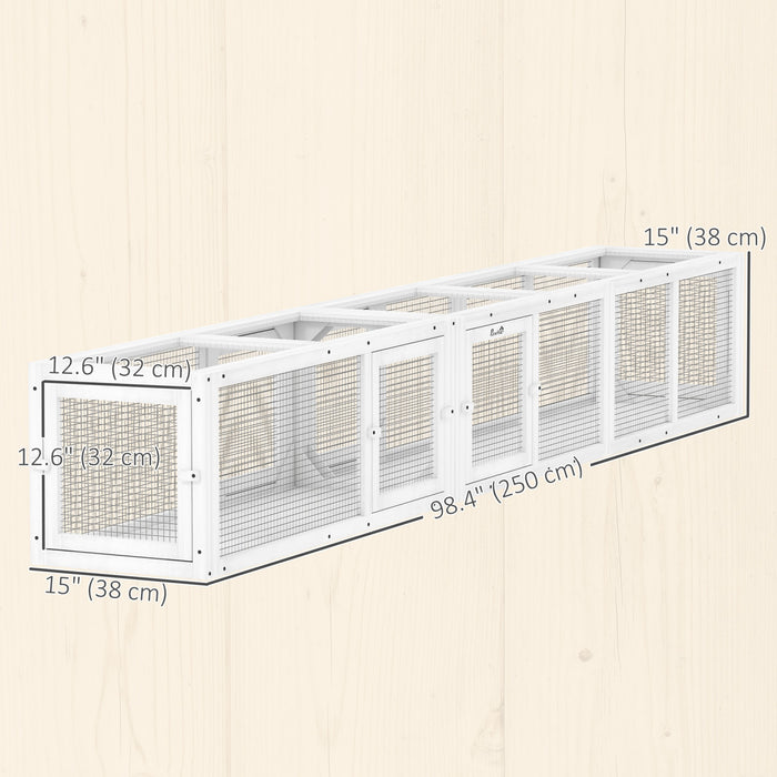 PawHut Cat Tunnel, Outdoor Cat Enclosure with Combinable Design, 8 Doors, 98\" Kitty Toys for Puppy, Pet, House, Window, Cage, White