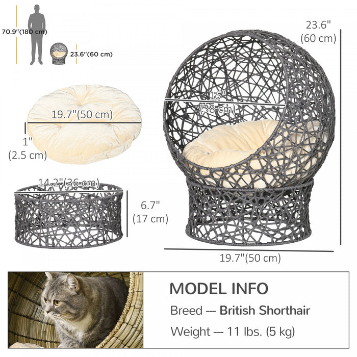 PawHut Cat Bed, Elevated Rope Weave Cat Egg Chair with Cushion, Handwoven Kitty House with Stand for Indoor Kittens, Violet