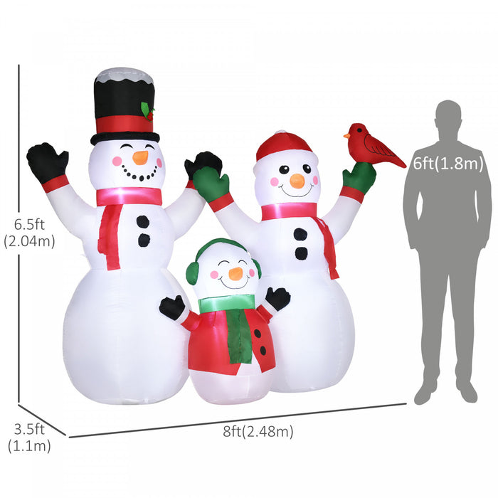 Outsunny 8' Inflatable Christmas Snowman Family W/ Red Bird For Lawn