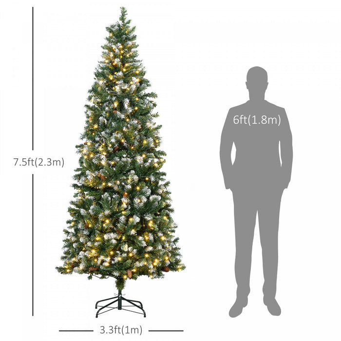 Homcom 7.5' Skinny Prelit Artificial Christmas Tree With Snow-dipped Tips
