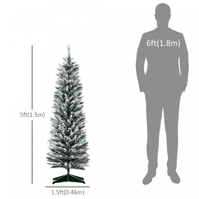 Homcom Pencil Artificial Christmas Tree With Snow-flocked Branches