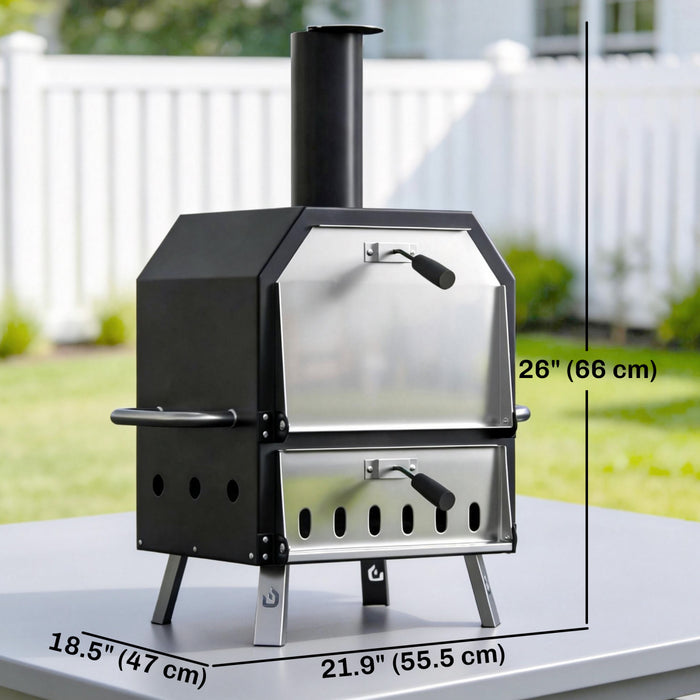 Outsunny Outdoor Pizza Oven with 12\" Stone, Peel, Wood Fired 2-Layer Portable Stainless Steel Pizza Maker with Foldable Legs, Handles for Backyard Camping Party Picnic BBQ