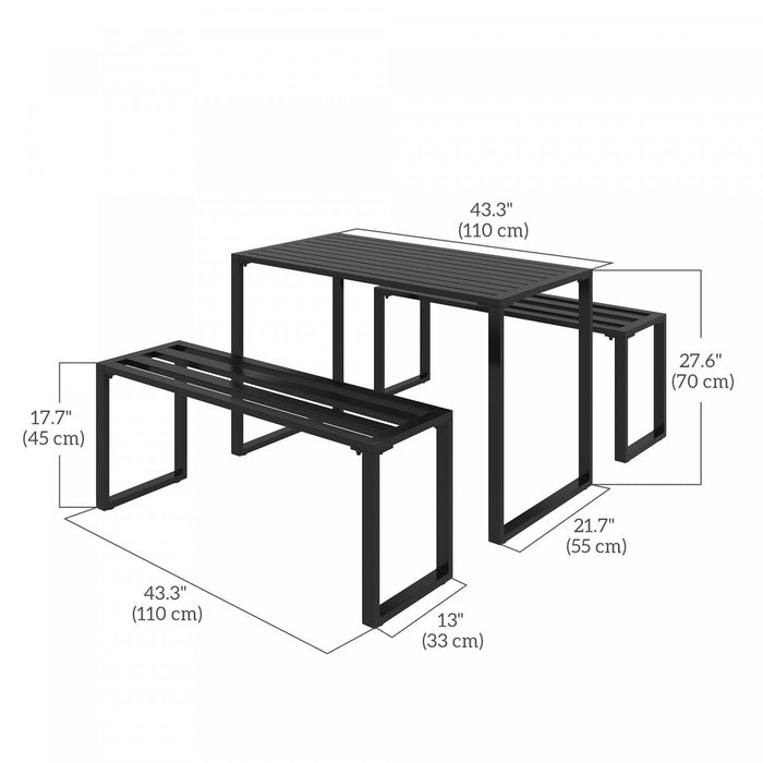 Outsunny 3 Pieces Outdoor Picnic Table Set With 2 Benches, Black