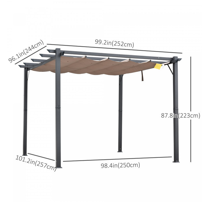 Outsunny 10' X 10' Outdoor Retractable Pergola Canopy, Aluminium Gazebo, Grape Trellis Sunshade Shelter For Backyard, Deck, Garden, Grey Frame