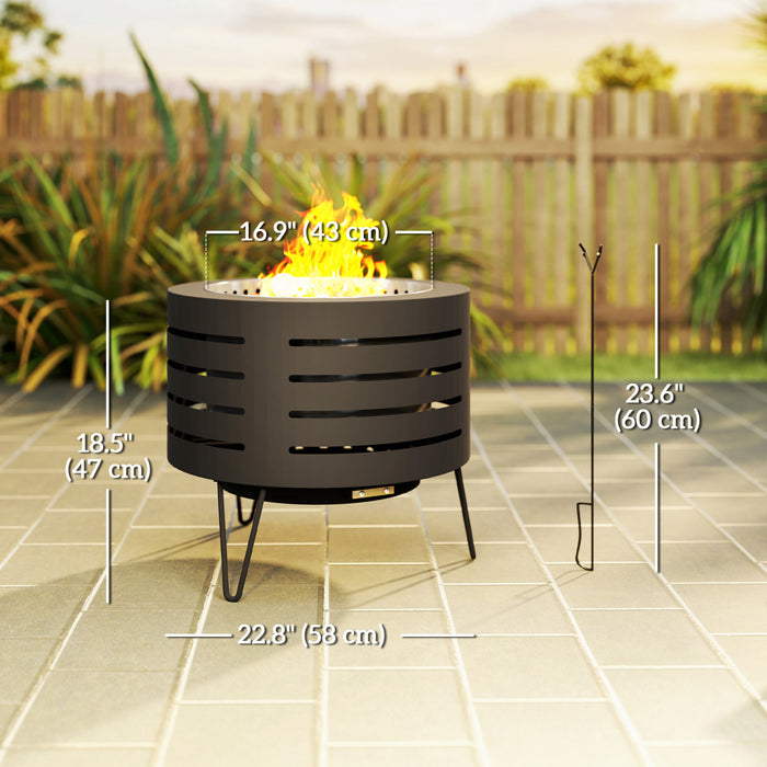 Outsunny Round Fire Pit With Fire Poker, Fireplace With Ash Tray, Black