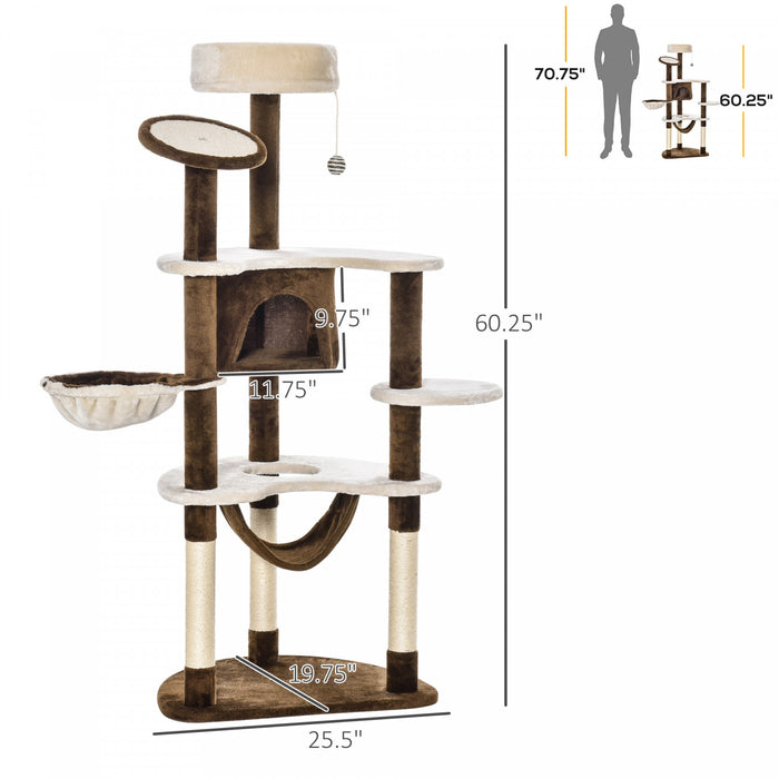 Pawhut 60-inch Cat Tree Tower Condo Scratching Pet Furniture With Hammock Post