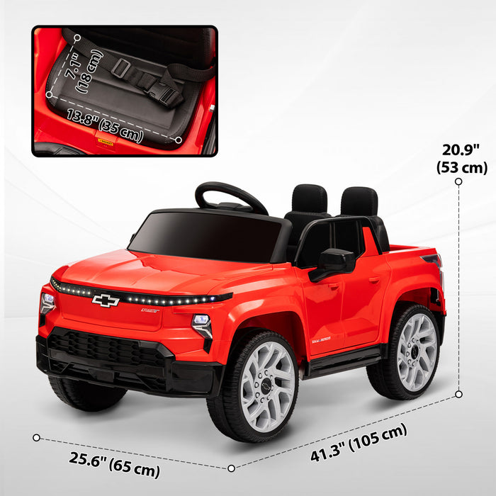 Qaba 12v Electric Car For Kids, Chevrolet Silverado Ev Rst Licensed Battery Powered Ride-On Kids Car With Parent Remote Control, Spring Suspension, Soft Start, Training Wheels, Red