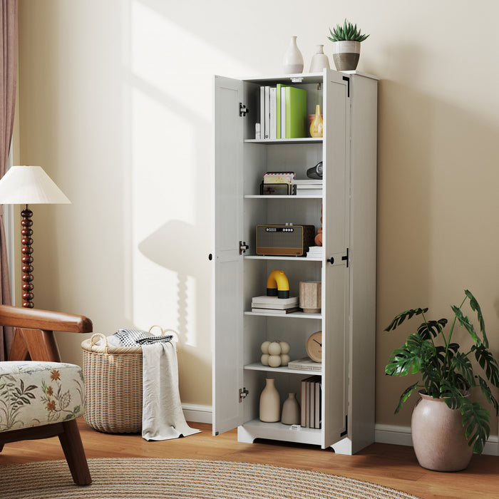 HOMCOM 67\" Farmhouse Pantry Cabinet, Tall Storage Cabinet, Distressed White