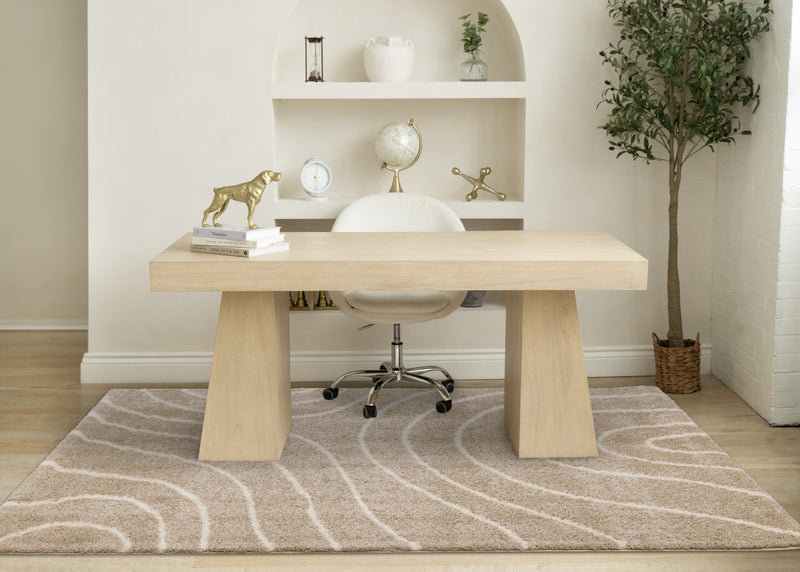 Fairmont Taupe Cream Curved Lines Rug, 7'10\" x 10'6\" Indoor Area Rug
