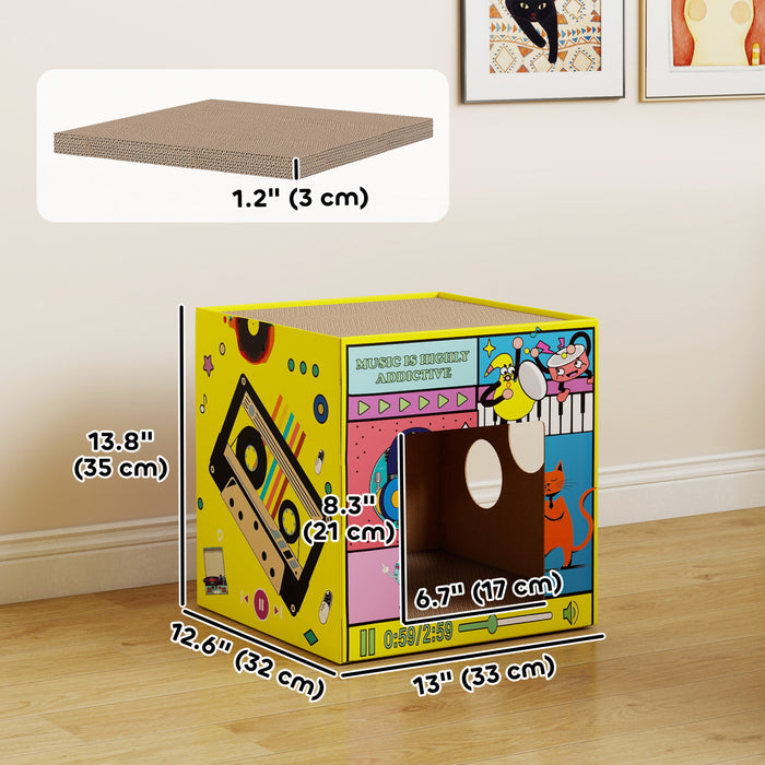 PawHut Cat Scratcher, Cardboard Cat House with Scratching Board & Catnip, 2 in 1 Kitten Scratching House Hideout Condo Lounge for Indoor Kitty
