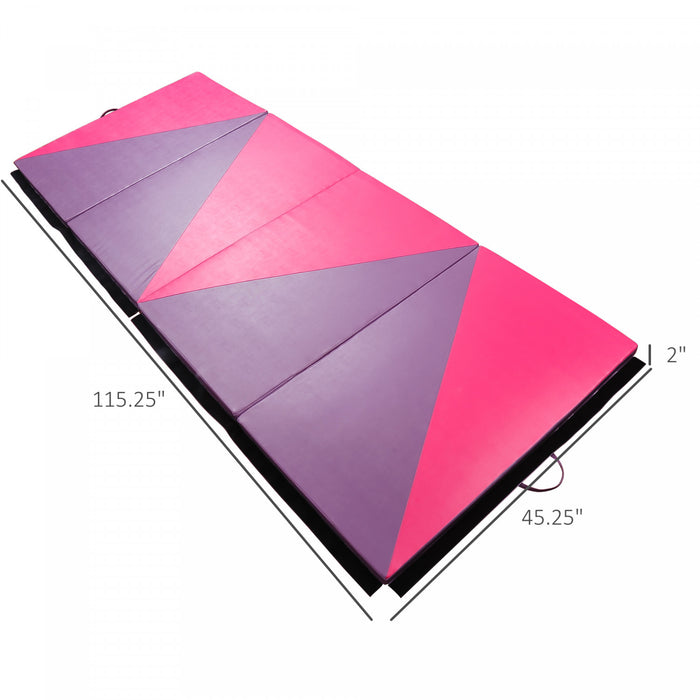 Soozier 4ftx10ftx2inch Pu Cuir Gymnastique Tumbling Gym Mat Arts Pliant Yoga Exercice Pad 4 Panneau (rose/violet)
