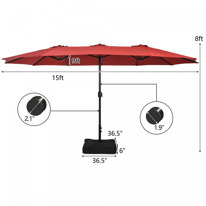 Costway 15 Ft Patio Double Sided Umbrella Outdoor Market Umbrella Burgundy