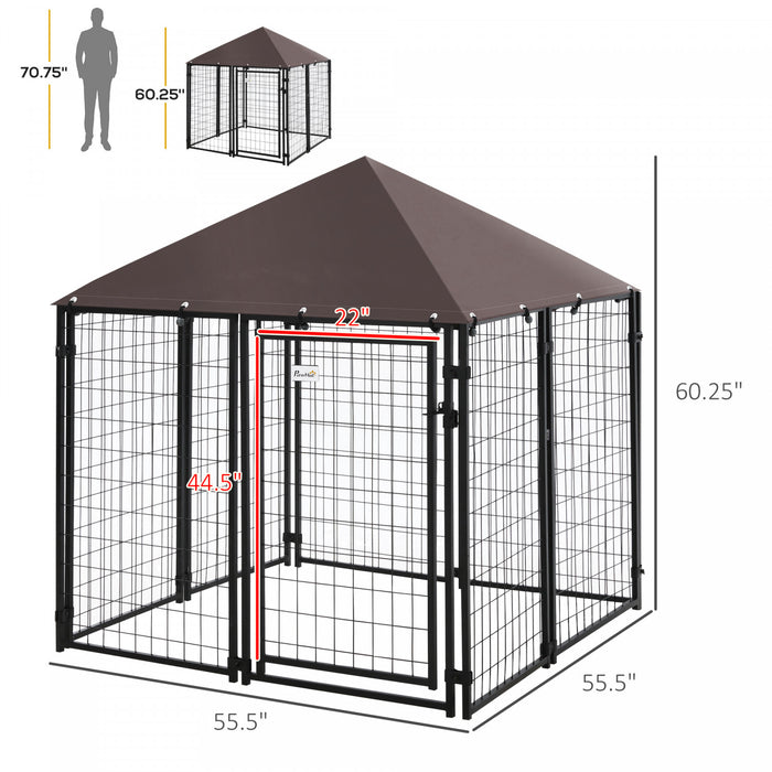 Pawhut Lockable Dog House Kennel With Water-resistant Roof For Small And Medium Sized Pets, 4.6' X 4.6' X 5'