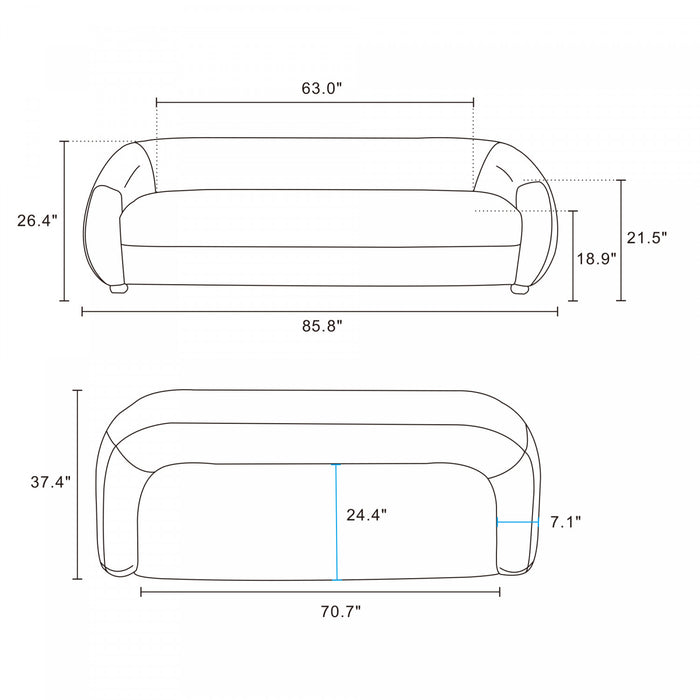 Tribeca Mid-Century Modern 86\" Chenille Sofa in Cream