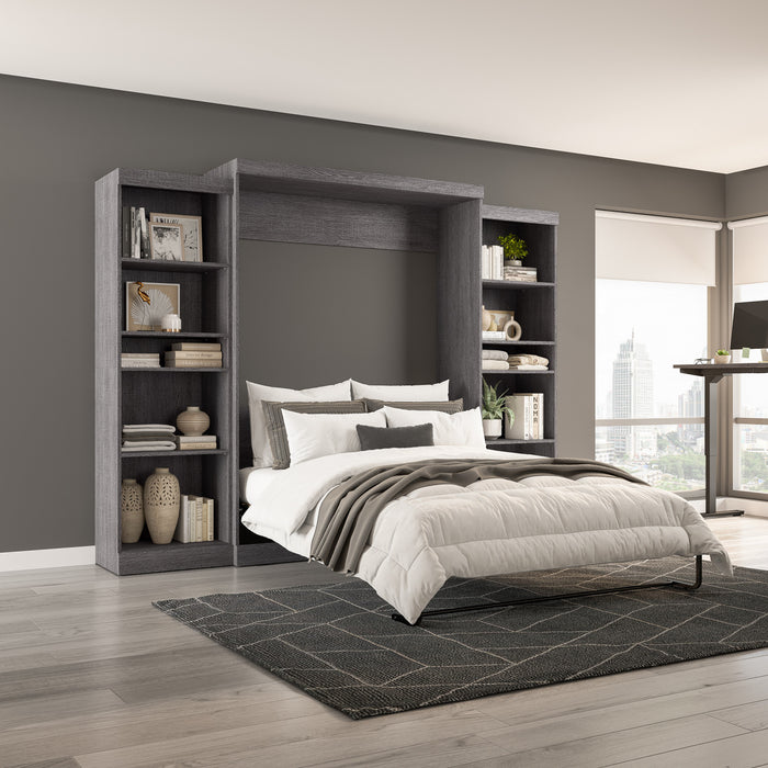 Bestar Pur Queen Murphy Bed and Two Shelving Units 115-Inch Wall Bed - Bark Grey
