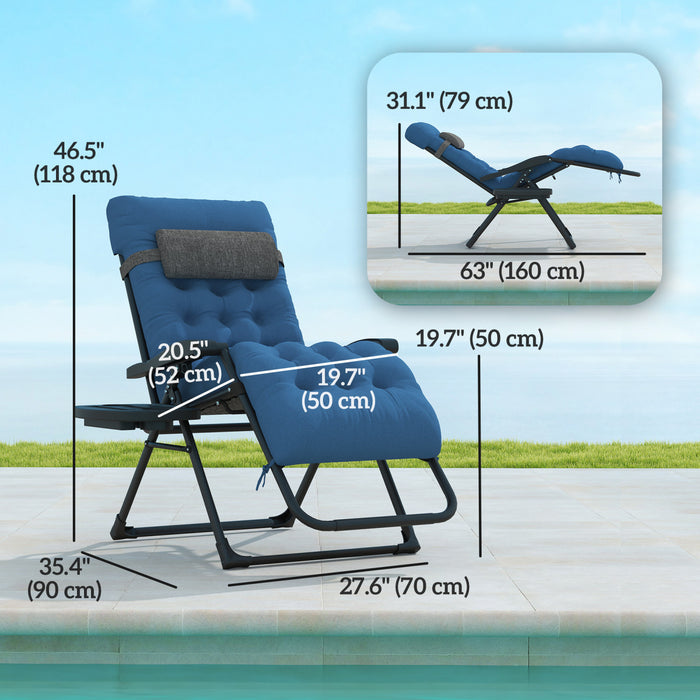 Outsunny Padded Zero Gravity Chair, Folding Recliner Chair, Navy Blue
