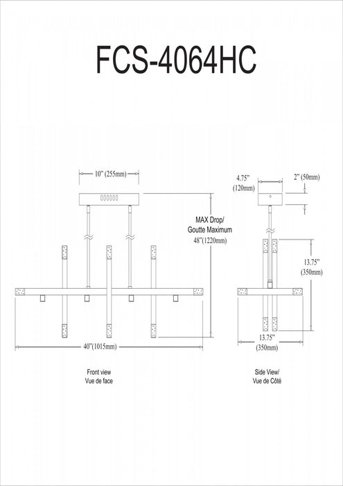 Dainolite Francesca Horizontal Chandelier 48w Matte Black Acrylic Diffuser Lamp