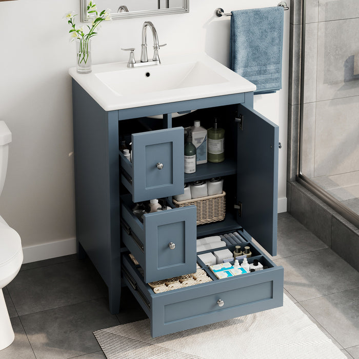 Mia 24\" Bathroom Vanity with Ceramic Sink and Multi-Drawer Storage, Blue Gray