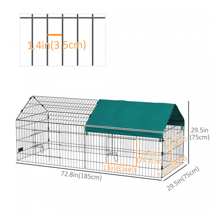 Pawhut 73\" Small Animal Cage, Pet Playpen For Chicken, Rabbits, Chinchillas, Outdoor Small Animal Playpen With Spire Roof, Green