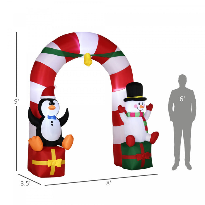Outsunny 9ft Inflatable Christmas Cane Arch W/ Penguin Snowman