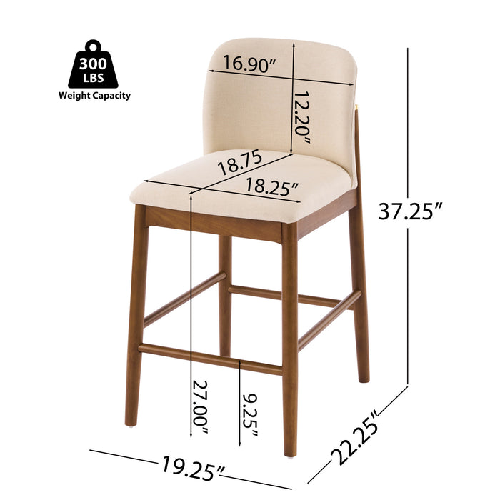 Lois Rubber Wood Counter Stool Set of 4 with Upholstered Seat and Footrest,Beige