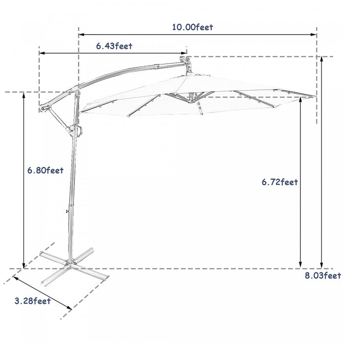 Costway 10FT Patio Offset Umbrella Solar Powered LED 360Degree Rotation Aluminum Navy