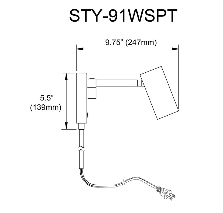 Dainolite Stanly 1 Light Wall Swing Arm Spotlight Aged Brass Lamp
