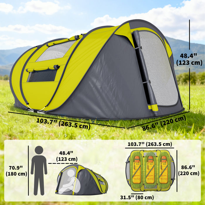 Outsunny 4 Person Camping Tent Automatic Pop Up Tent with Carry Bag Doors