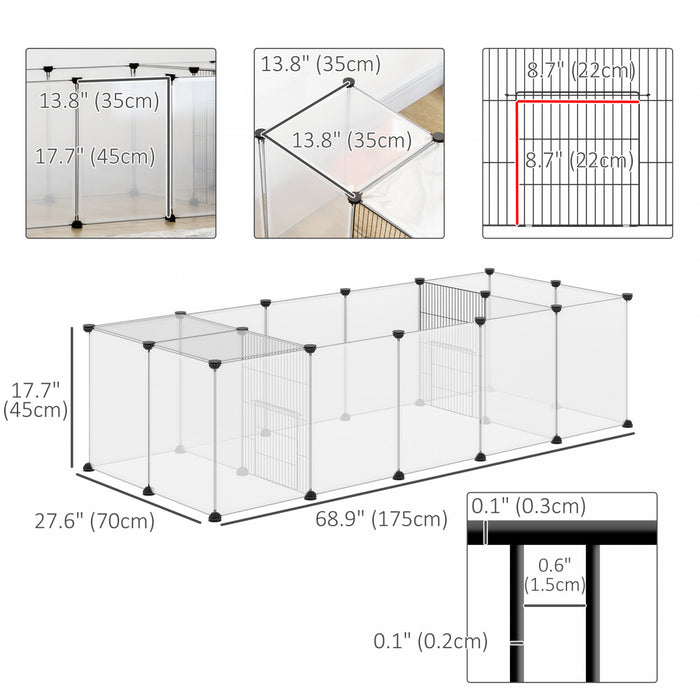 Pawhut 20 Panels Diy Pet Playpen, Small Animal Cage With Door, Top Cover, Indoor Yard Fence For Guinea Pig, Hedgehog, Bunny, 69\" X 28\" X 18\", White