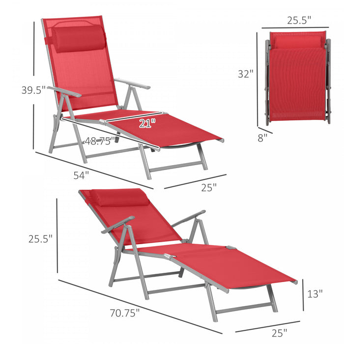 Outsunny Steel Outdoor Folding Portable Chaise Lounge Chair Recliner, Red