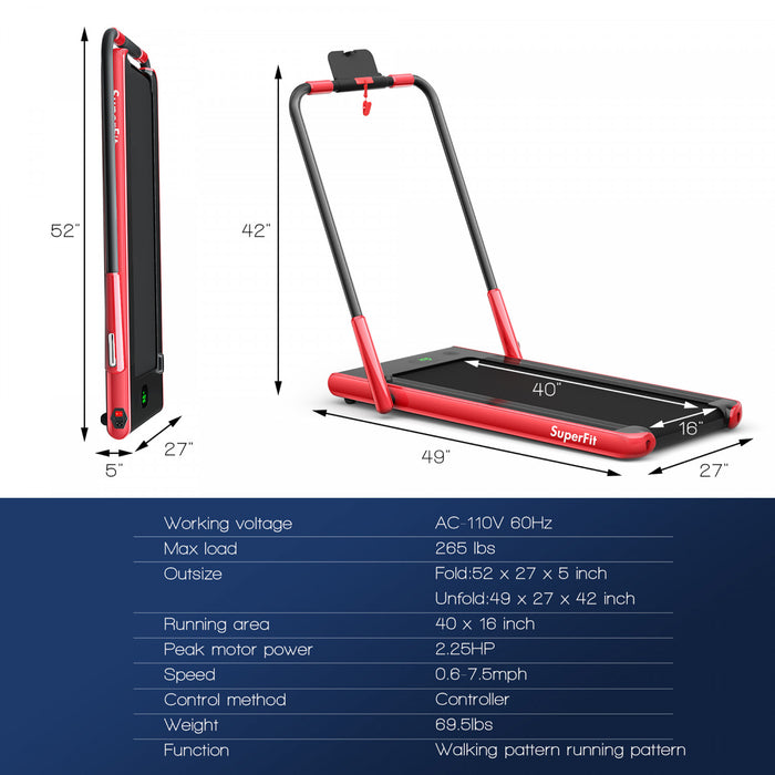 Superfit 2.25hp 2 In 1 Folding Under Desk Treadmill W/ Remote Control App