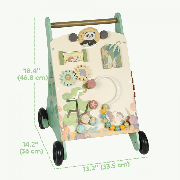 Qaba Wooden Baby Walker, Push Along Walker Toys with Speed Control, Montessori Learning Activity Centre with Xylophone, gears and Bead Maze for 18+ Months Boys Girls, Green
