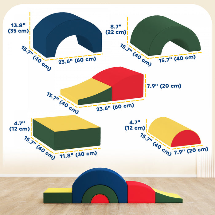 Qaba Toddlers Climbing Toys, 5-Piece Foam Climbing Blocks, Soft Play Set with Removable Cover, Indoor for Stacking, Crawling, Sliding and Playing, Multicolor